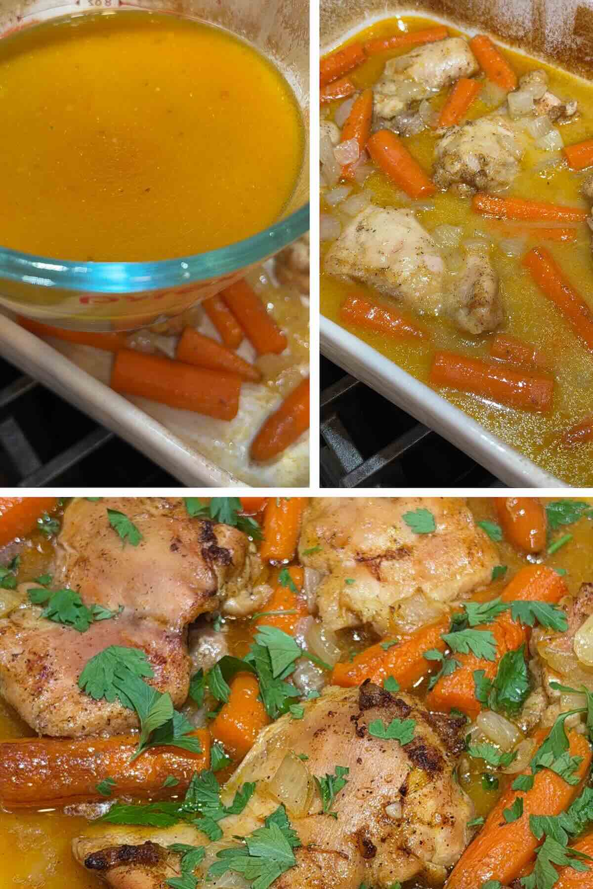 corn starch mixed with chicken broth and poured oven chicken and vegetables