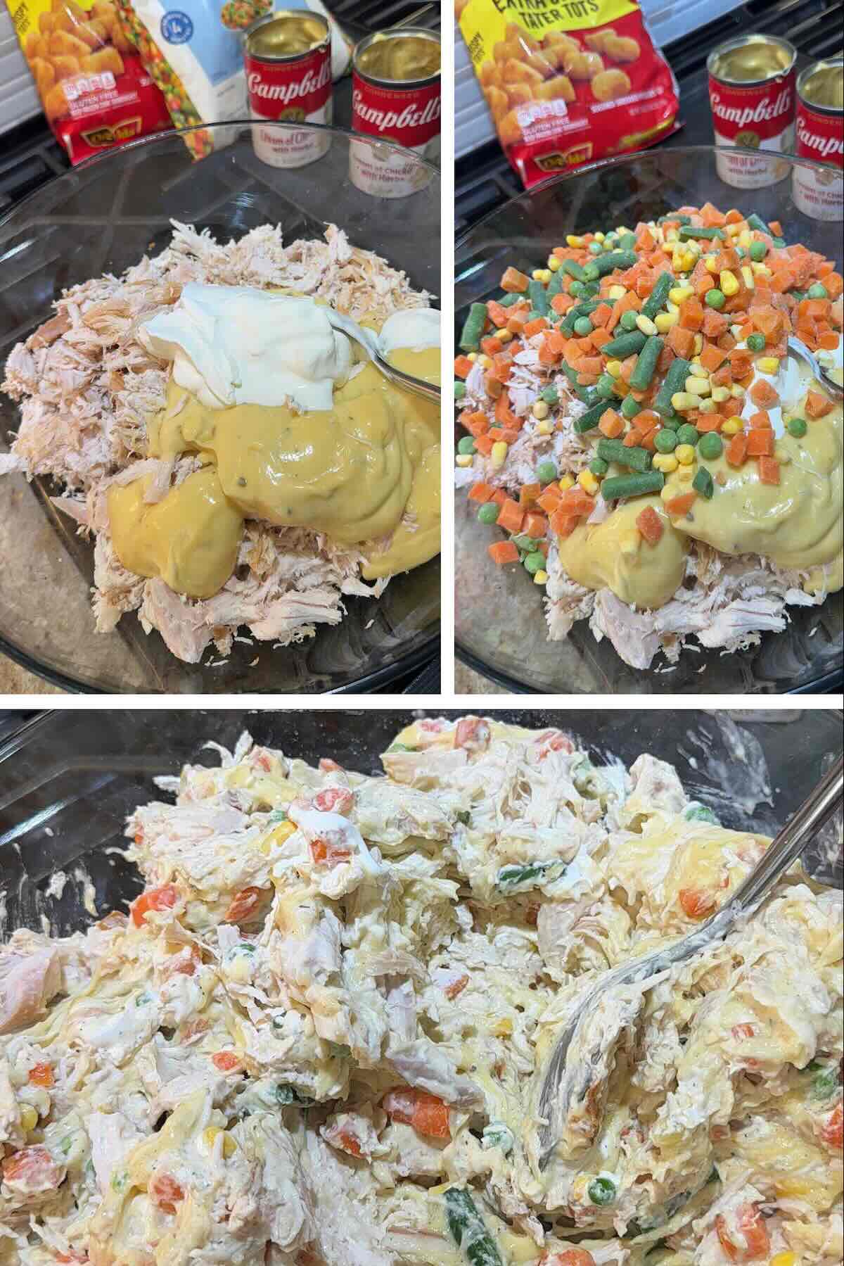 shredded chicken, mixed vegetables and cream of chicken soup stirred together