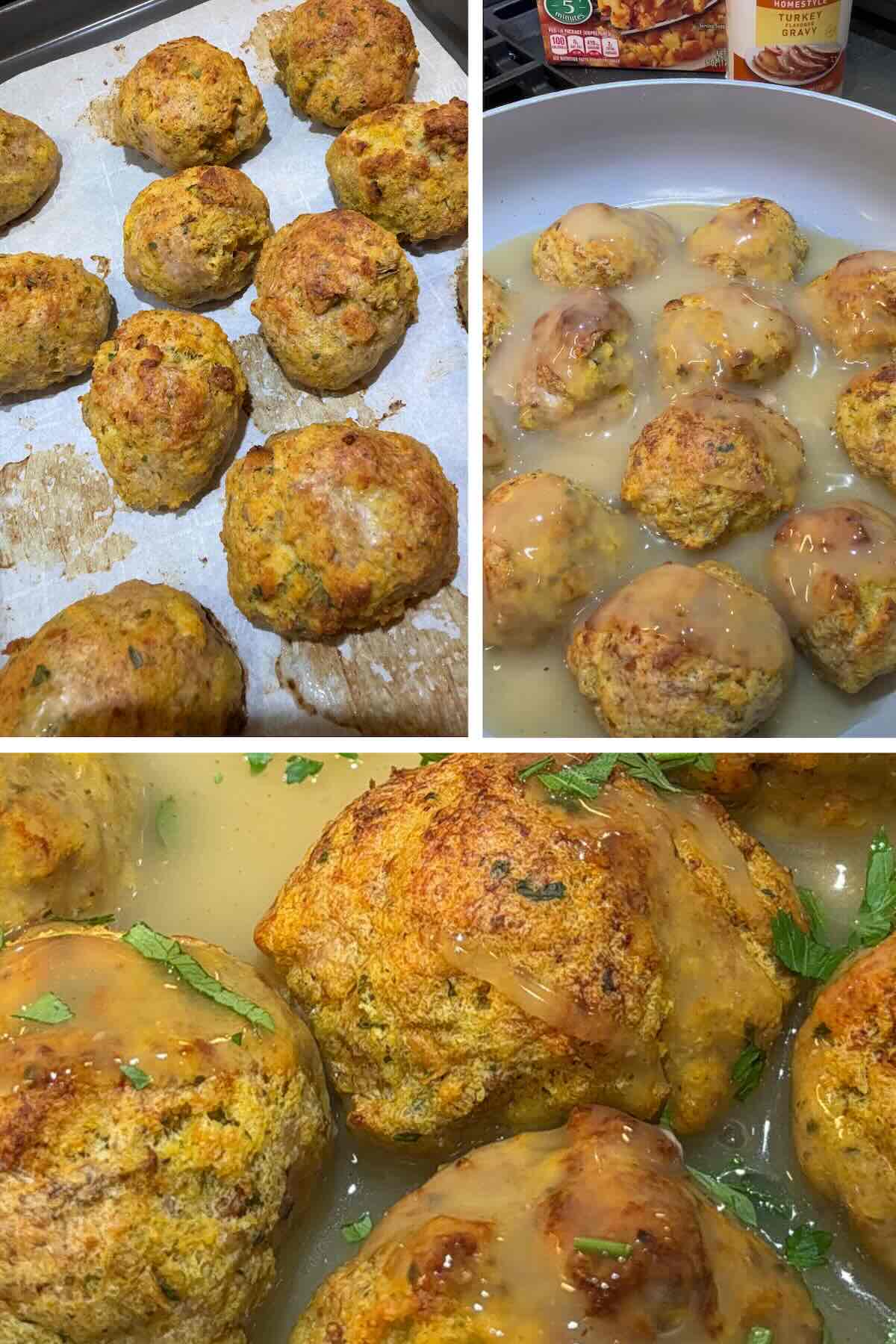 finished turkey and stuffing meatballs
